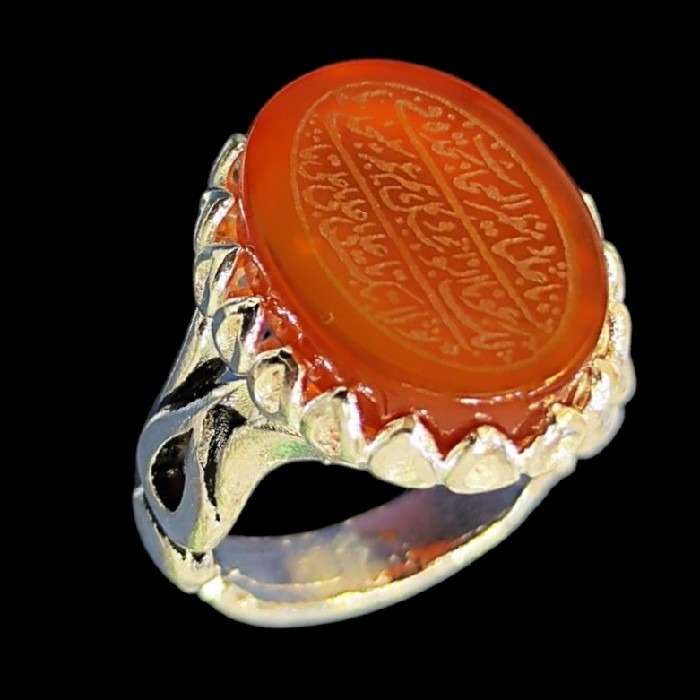 انگشتر عقیق مردانه مدل سنگ خطی نادعلی کد 77 انگشتر عقیق مردانه مدل سنگ خطی نادعلی کد 77