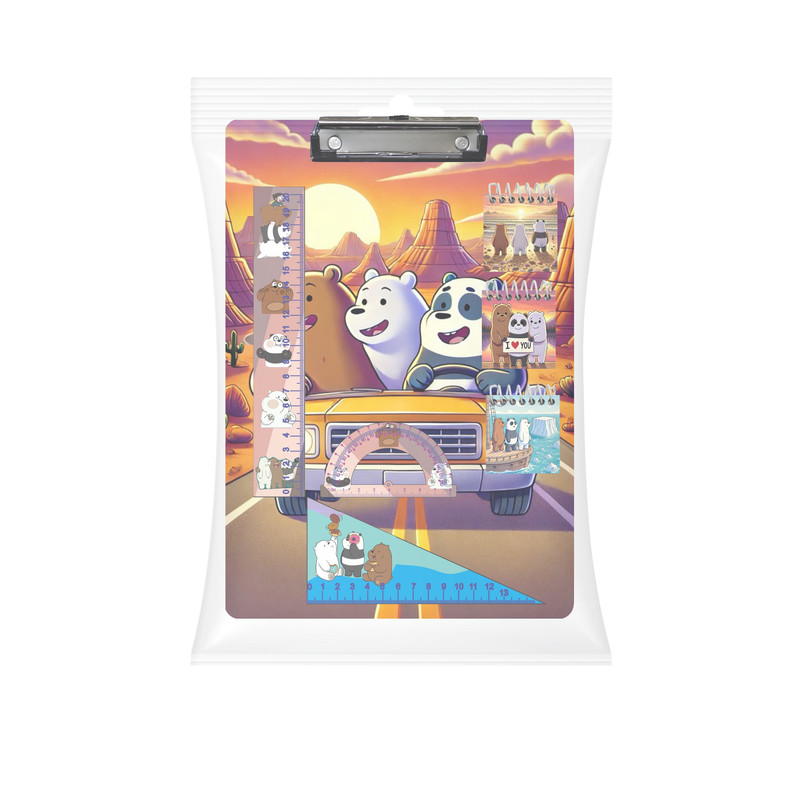 بسته لوازم تحریر مدل سه کله پوک فندوقی کد new1 مجموعه 7 عددی