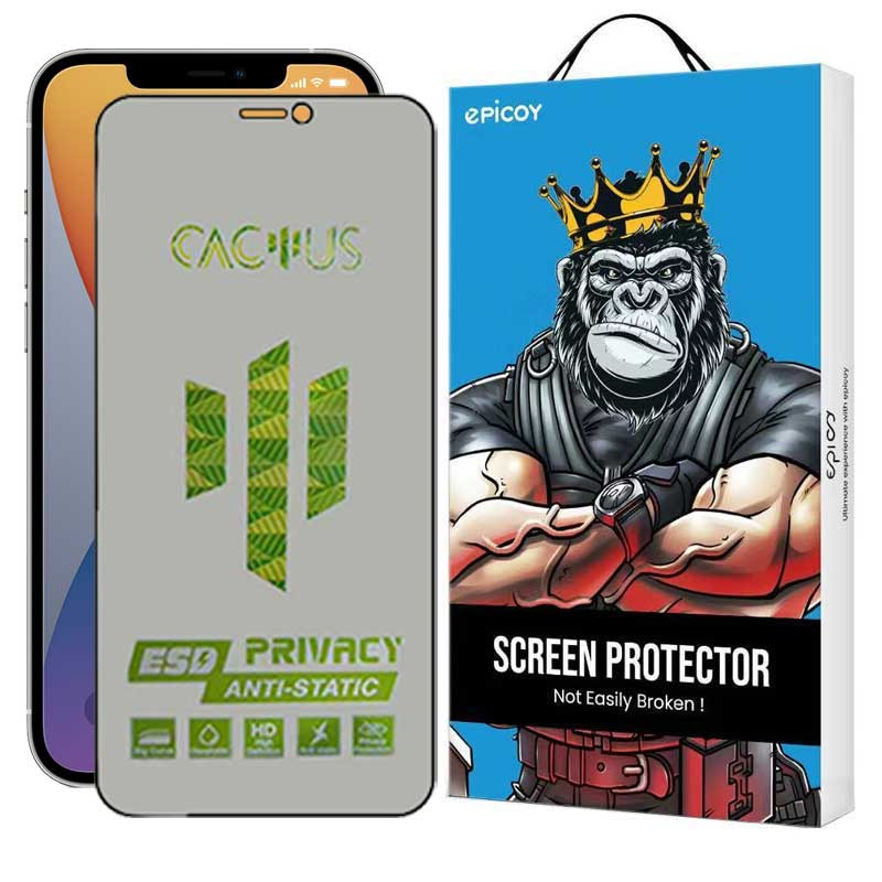 محافظ صفحه نمایش حریم شخصی اپیکوی مدل Cactus-ESD-Privacy مناسب برای گوشی موبایل اپل iPhone 12 Pro Max Glass Screen Protector Epicoy For Apple 