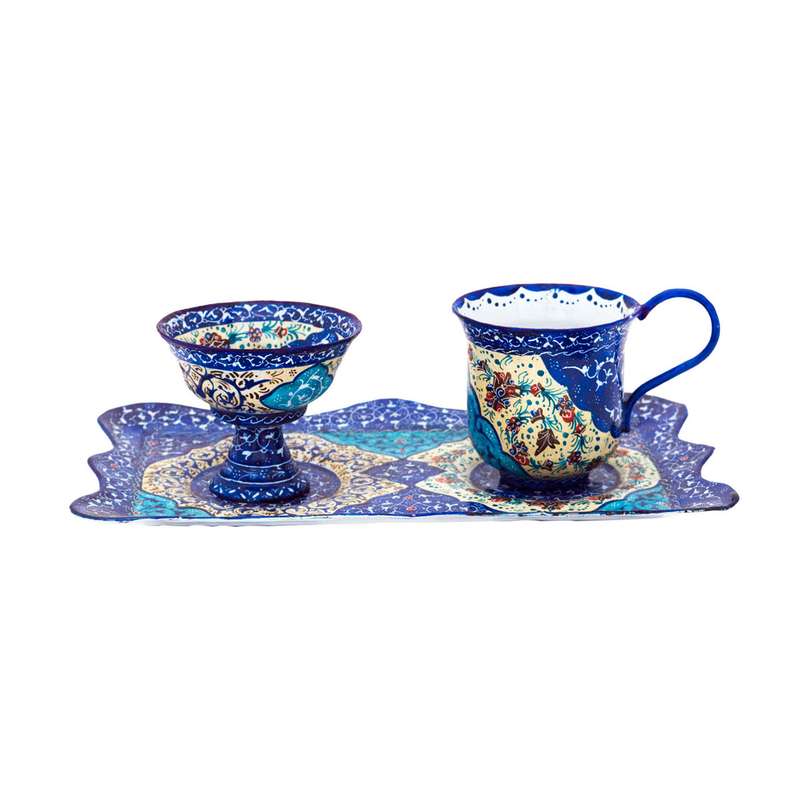 سرویس چای خوری میناکاری 3 پارچه مدل اسلیمی کد 17-18-102