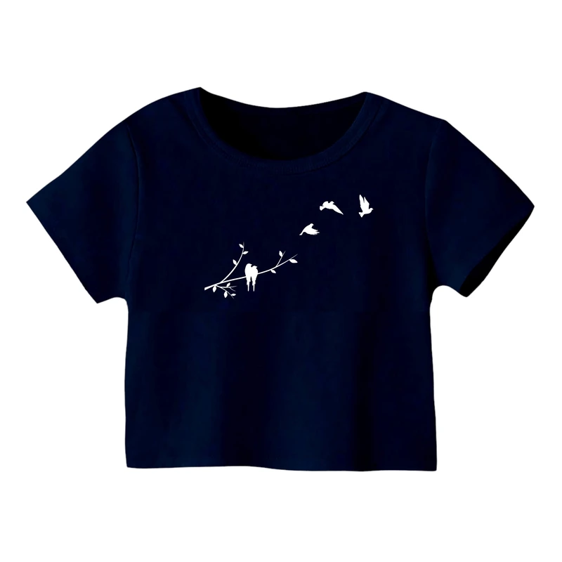 کراپ‌ تی‌شرت آستین کوتاه زنانه مدل پرنده