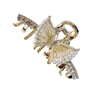 کلیپس مو زنانه طرح پروانه مروارید کاری شده مدل 1429