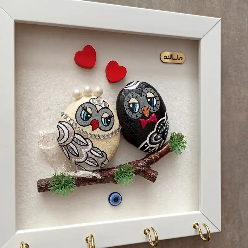 جاکلیدی سنگی ماسالند مدل جغد عروس و داماد کد 03