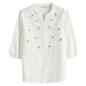 شومیز آستین سه ربع یقه هفت زنانه ال سی وایکیکی مدل Embriodo12 رنگ شیری