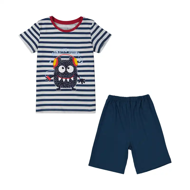 ست تی شرت و شلوارک پسرانه ناربن مدل 1521464_1531 رنگ سرمه ای