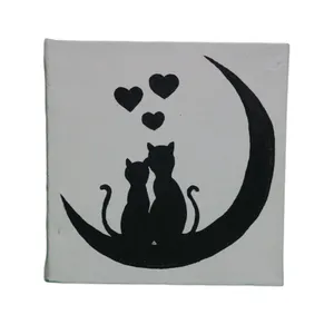 تابلو نقاشی مدل ماه و گربه های عاشق کد AM14