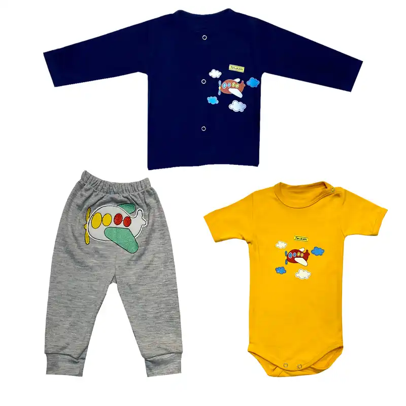 ست 3 تکه لباس نوزادی مدل هواپیما travelers کد 100