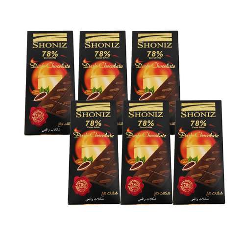 شکلات تلخ 78% شونیز - 100 گرم بسته 6 عددی