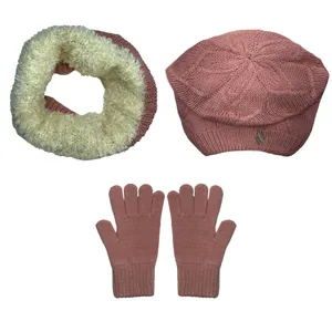 ست کلاه و شال گردن و دستکش بافتنی بچگانه تارتن مدل 65012