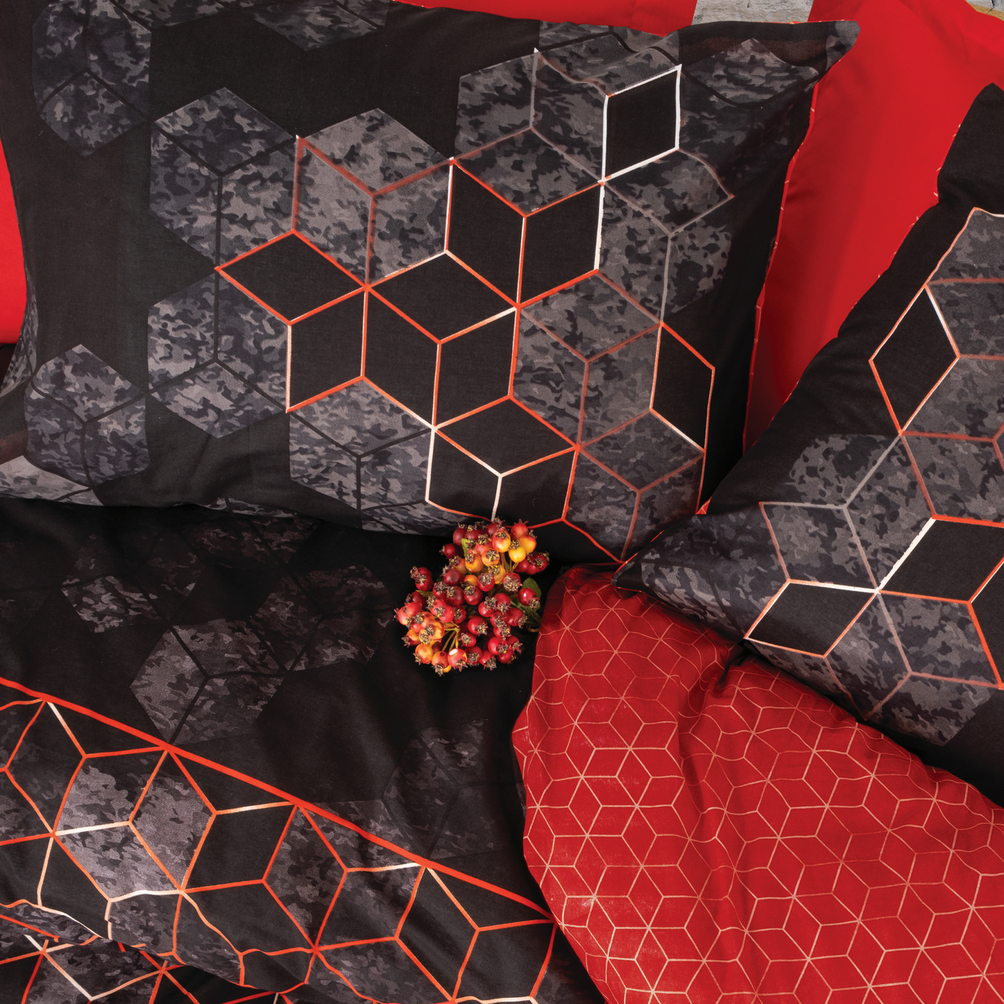 سرویس ملحفه کاتن باکس مدل Dark Cubo Kiremit تک نفره 3 تکه