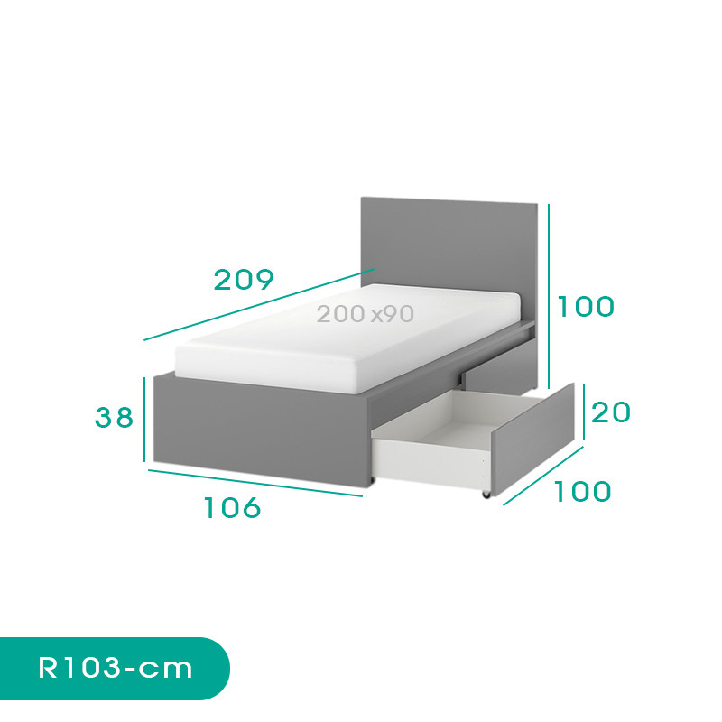 تخت خواب یک نفره اسمردیس مدل +R103 -MDF سایز 200x90 سانتی متر