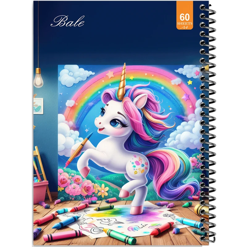 دفتر نقاشی 60 برگ انتشارات بله طرح فانتزی تک شاخ کد A4-O178