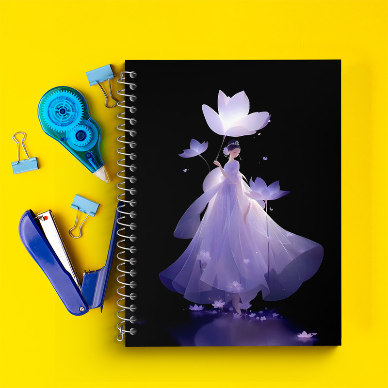 دفتر زبان 50 برگ خندالو مدل دو خط طرح زن و گل نیلوفر کد F7285