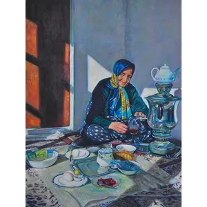 تابلو نقاشی رنگ روغن طرح زندگی روستایی کد 6