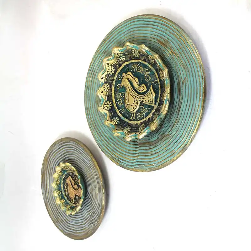 بشقاب دیوارکوب سفالی طرح پرنده کد 24-21 مجموعه 2 عددی