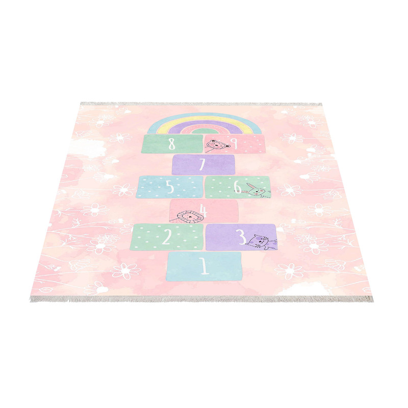 فرش ماشینی زانیس مدل اتاق کودک طرح لی لی زمینه گلبهی