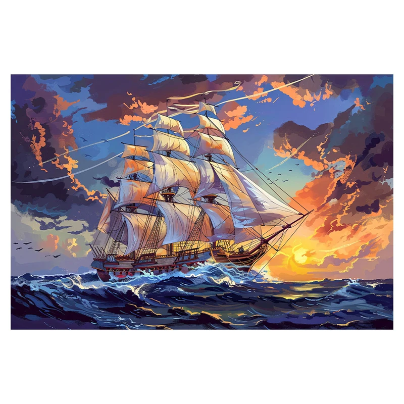 فرش پارچه‌ای مدل فرشینه طرح نقاشی دیجیتال کشتی و دریای خروشان کد AR3060343