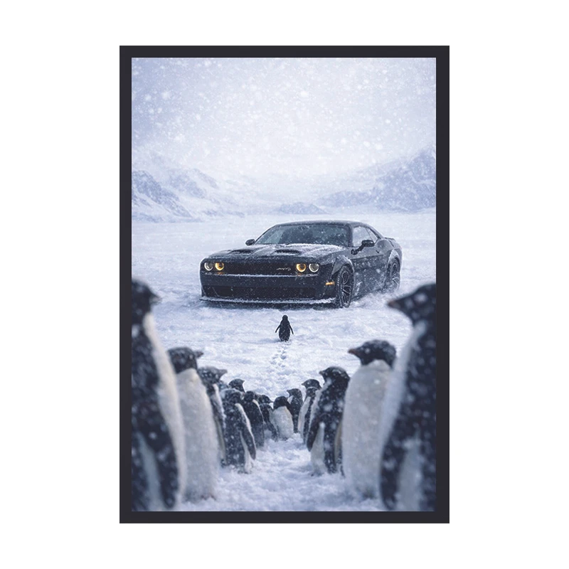 تابلو وین چیتا مدل پنگوئن ترند کد 01 فریم مشکی