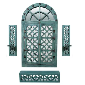 آینه و کنسول دست نگار طرح گره چینی به همراه 2 عدد جاشمعی