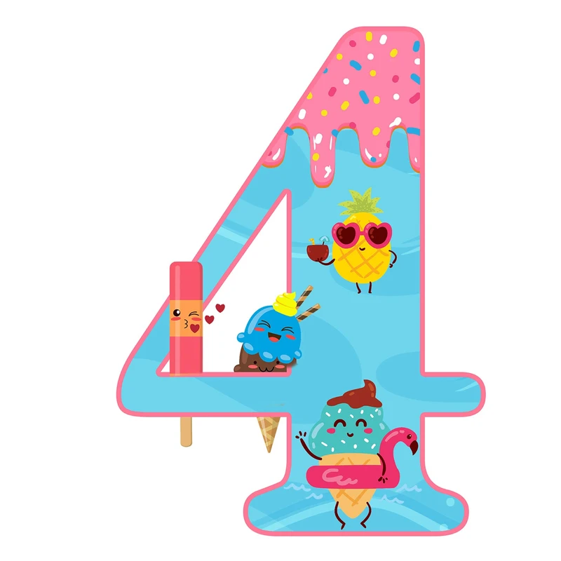 استند رومیزی تولد مدل عدد 4 طرح بستنی کد 1087