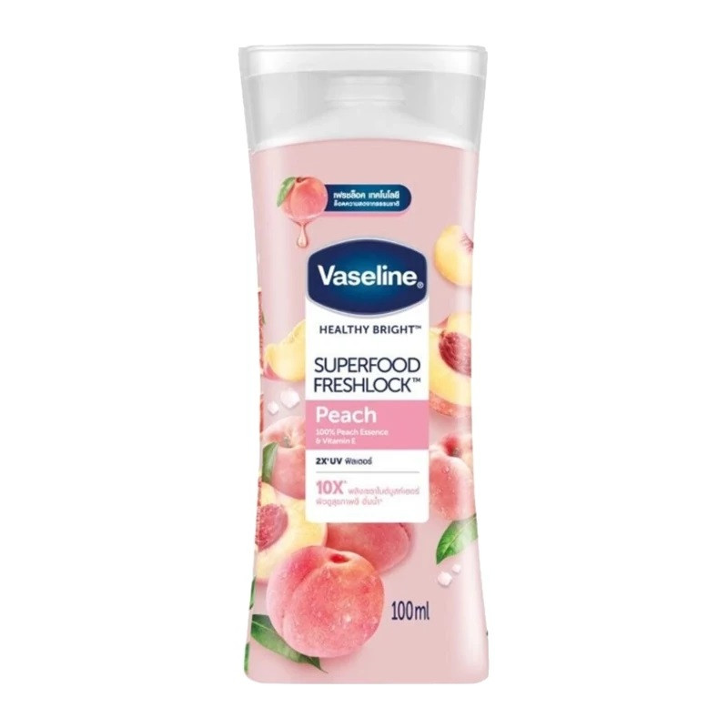 لوسیون بدن وازلین مدل Superfood Freshlock Peach با عصاره هلو و ویتامین E، مرطوب‌کننده، جذب سریع، مناسب انواع پوست، حجم 100 میلی‌لیتر
