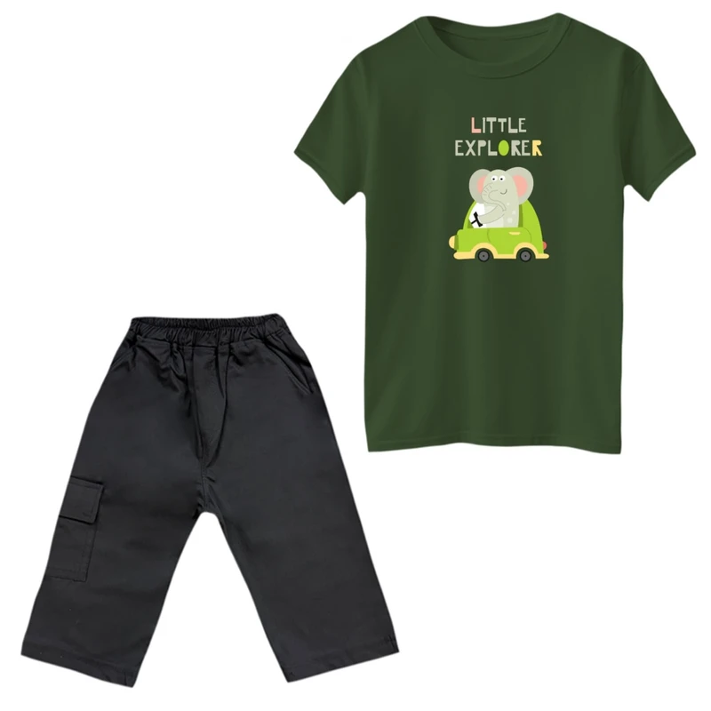 ست تی‌شرت و شلوارک پسرانه مدل فیل گردشگر