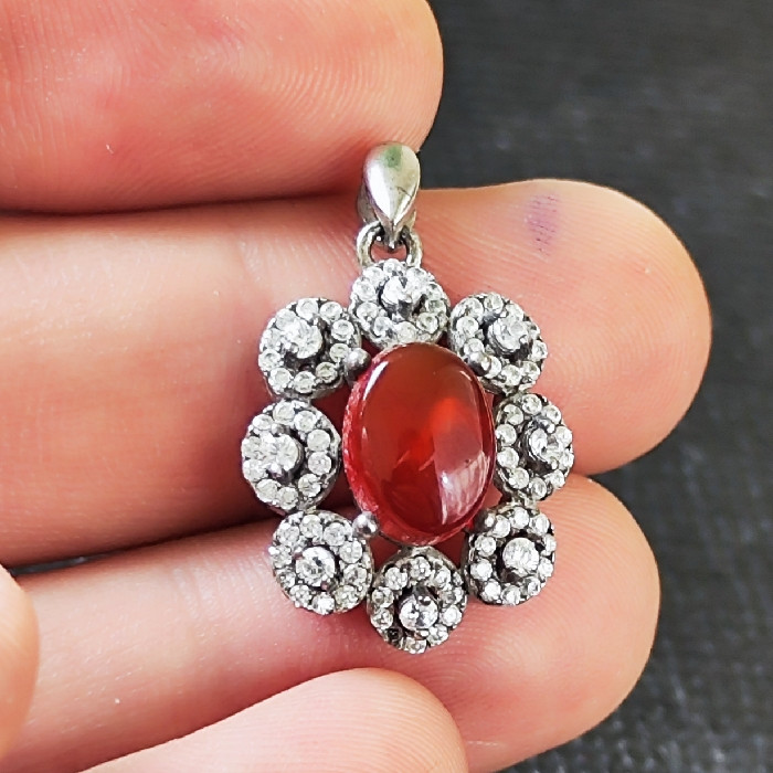 آویز گردنبند نقره زنانه مدل سنگ عقیق یمانی کد 220