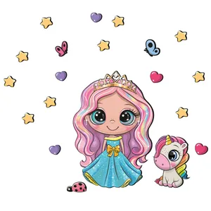 استیکر چوبی کودک ژیوار مدل پرنسس و تک شاخ کد 1263