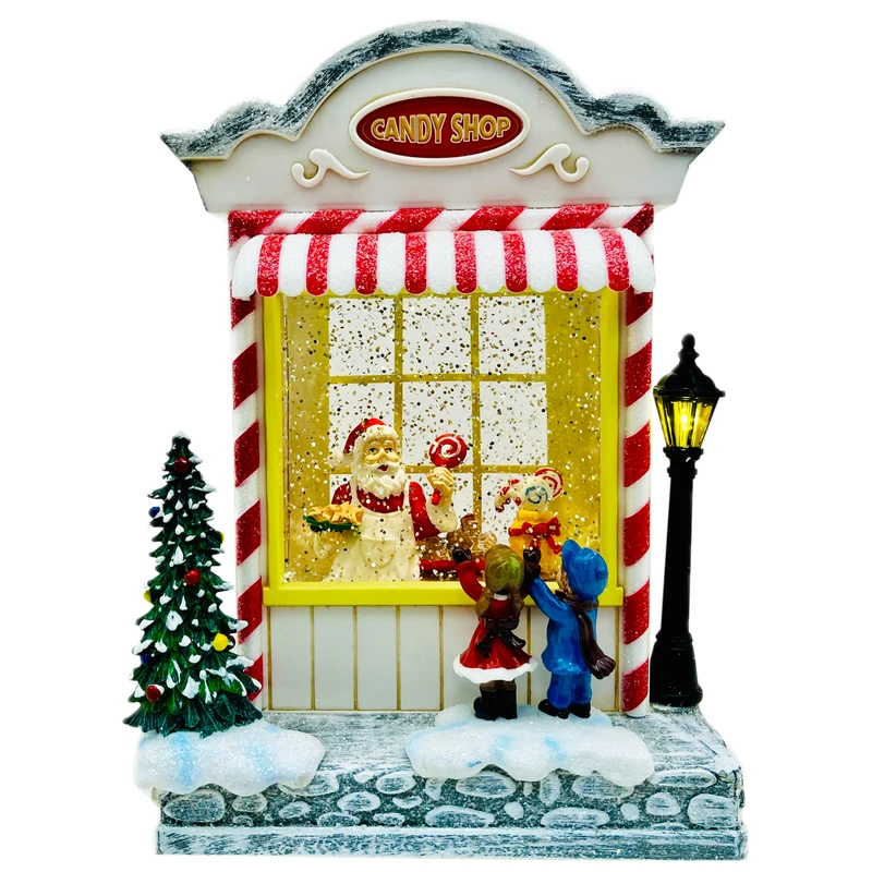 گوی موزیکال مدل پمپی لایت باکس آکواریومی طرح آبنبات بابانوئل و کریسمس کد P4237