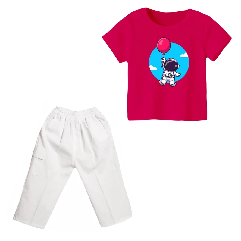 ست تی شرت و شلوارک دخترانه مدل فضانورد کد ۱۱