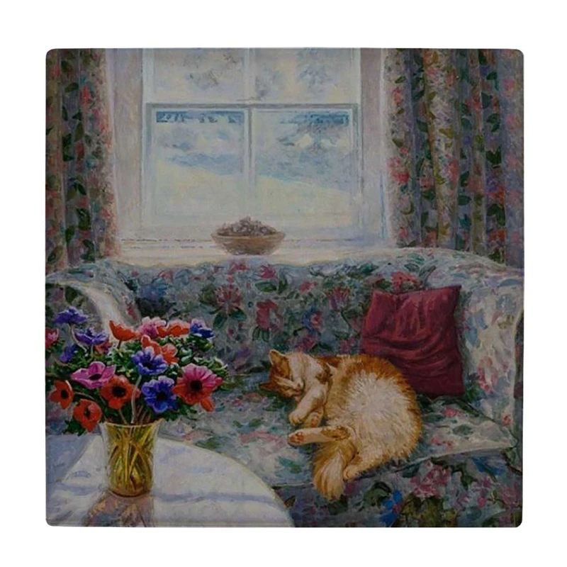  زیر لیوانی  طرح نقاشی گربه لمیده روی مبل کد    5927995_4697
