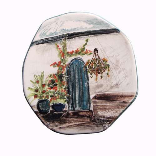 بشقاب سفالی آرانیک مدل نقاشی زیر لعابی رنگارنگ‏ طرح ‏ایوان‏ کد 1000200051