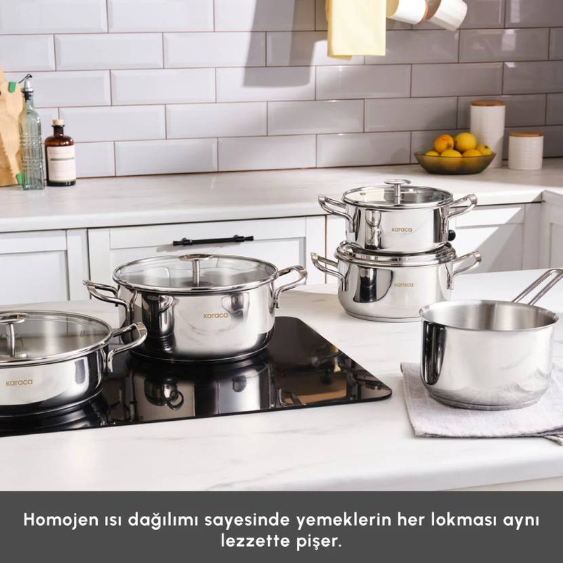 سرویس قابلمه و تابه استیل 9 پارچه کاراجا مدل Aris İnduksiyon