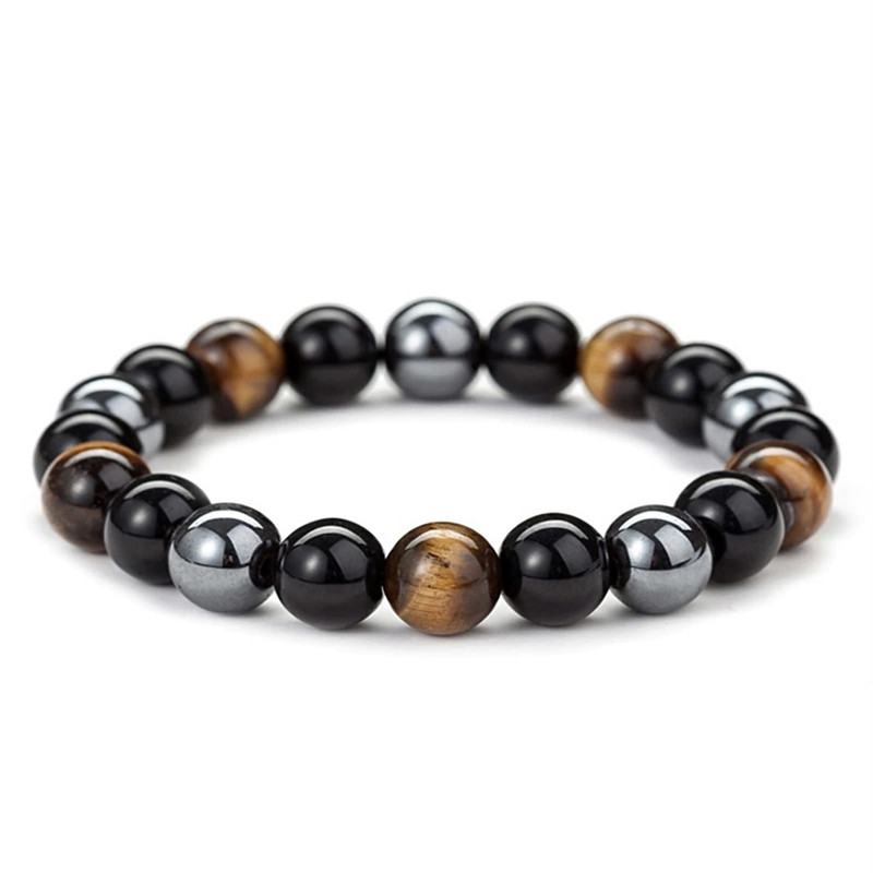 دستبند مردانه مدل سنگ چشم ببر و حدید کد ABT58