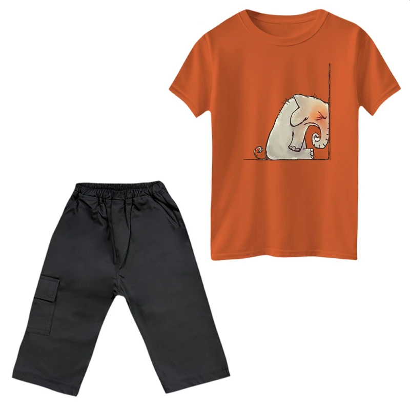 ست تی‌شرت آستین کوتاه و شلوارک دخترانه مدل فیل عصبانی
