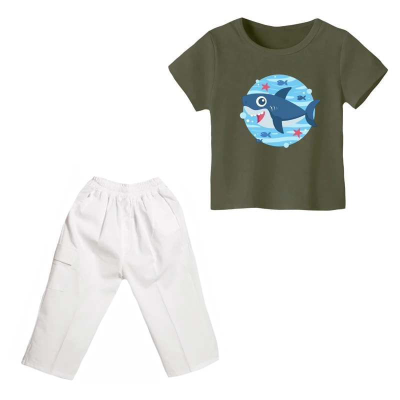 ست تی شرت و شلوارک پسرانه مدل کوسه کد 11