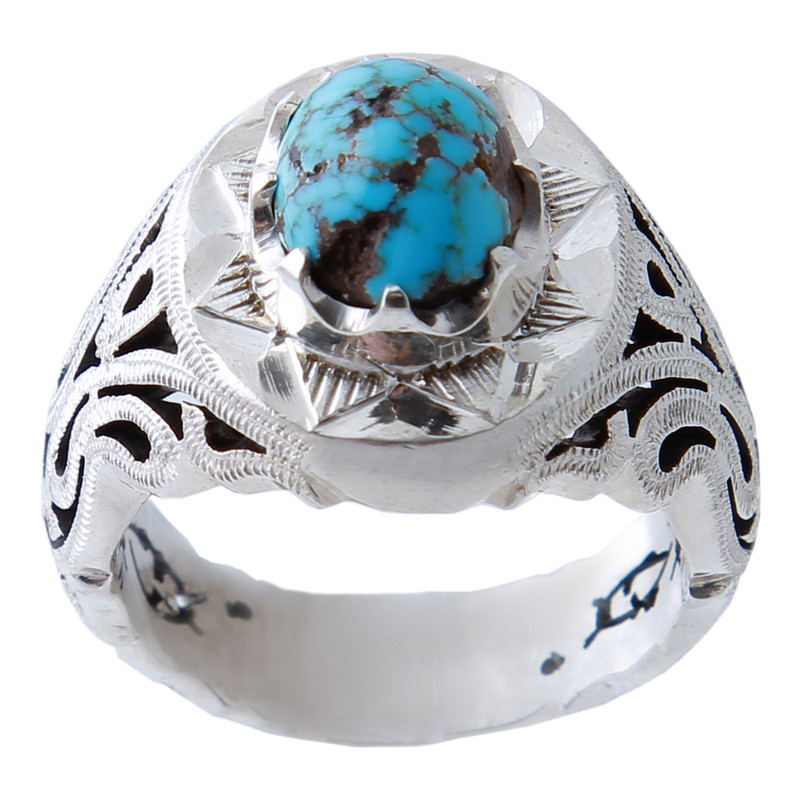 انگشتر نقره مردانه بازرگانی میلادی مدل فیروزه نیشابور رکاب دستساز کد AM_972