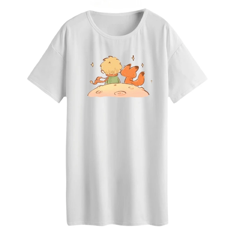 تی شرت لانگ زنانه مدل شازده کوچولو و روباه کد 7