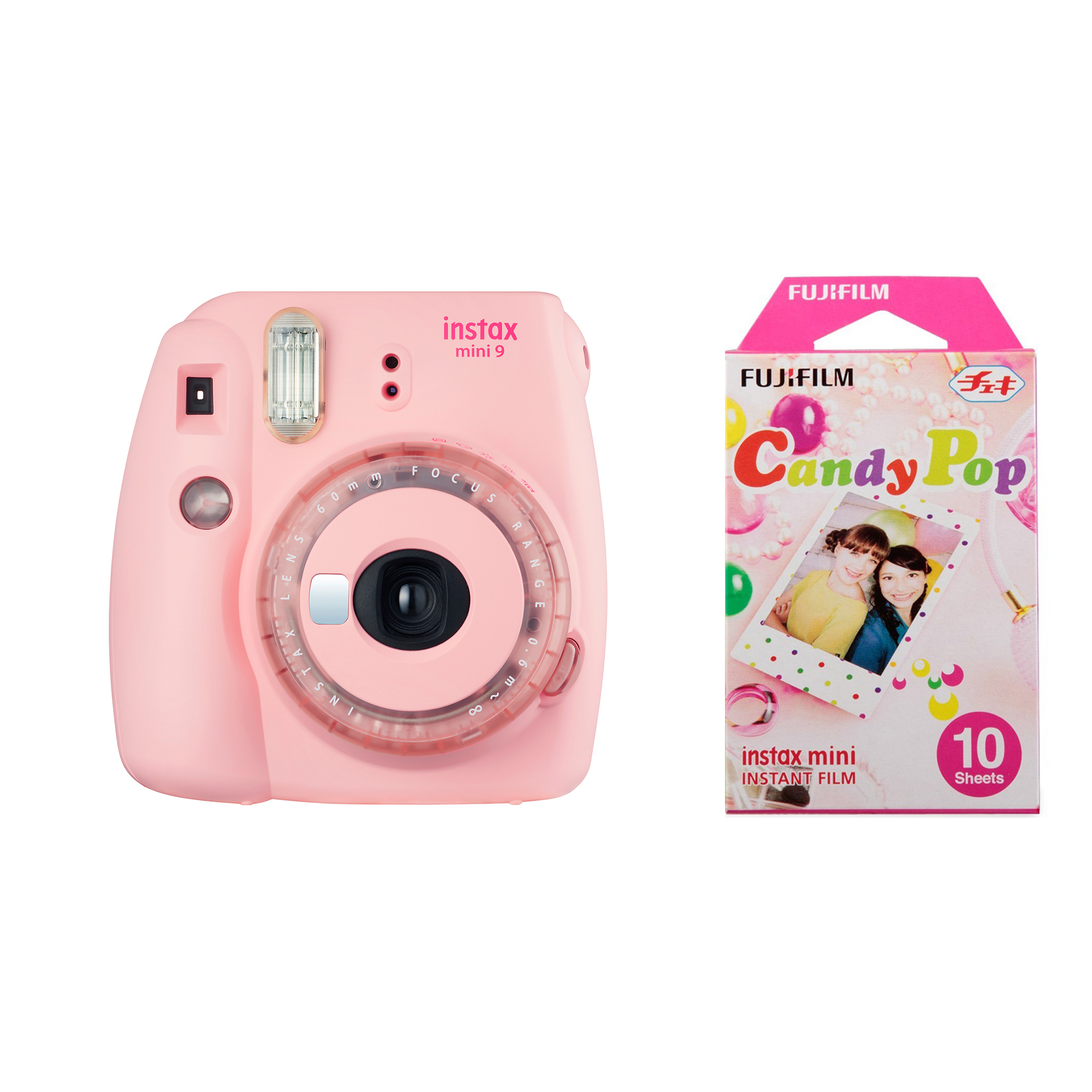 دوربین عکاسی چاپ سریع فوجی فیلم مدل Instax Mini 9 Clear به همراه یک بسته فیلم مدل Candy Pop بسته ۱۰ عددی