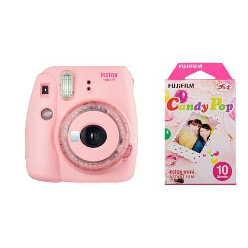 دوربین عکاسی چاپ سریع فوجی فیلم مدل Instax Mini 9 Clear به همراه یک بسته فیلم مدل Candy Pop بسته ۱۰ عددی