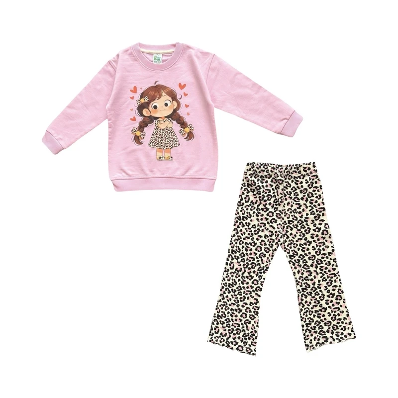 ست سویشرت و شلوار دخترانه مدل دخترک پلنگی کد ۱۰۲