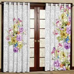 پرده مدل گل دار مخمل پانچی کد 1138L سایز 140x280 سانتی متر