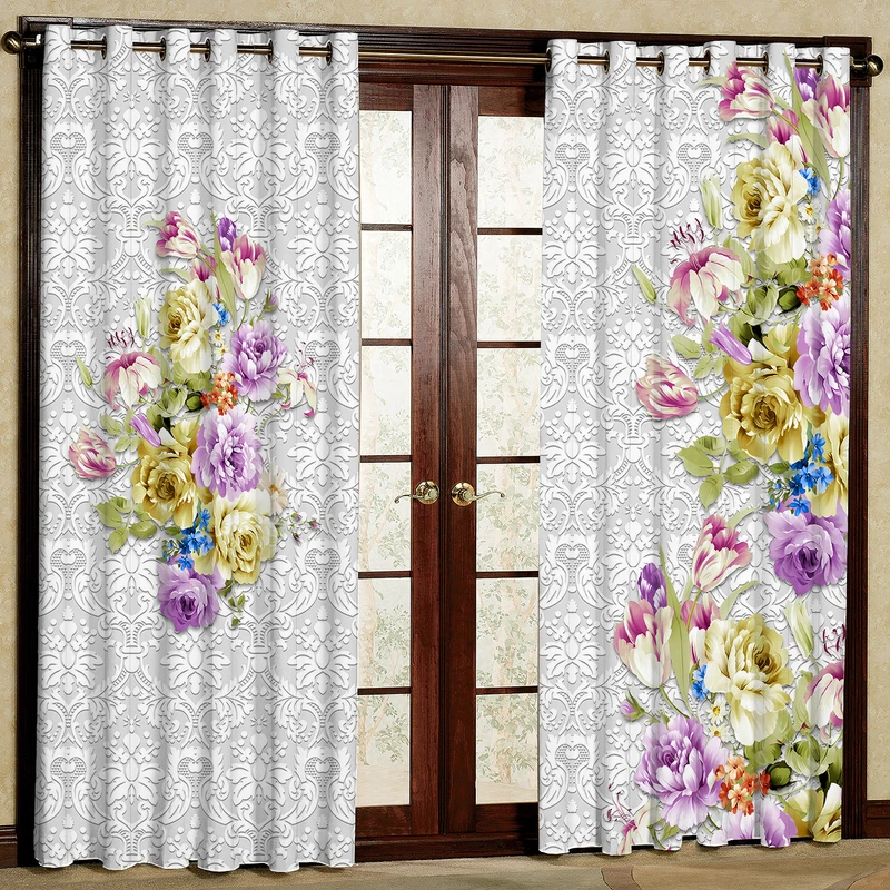 پرده مدل گل دار مخمل پانچی کد 1138L سایز 140x280 سانتی متر