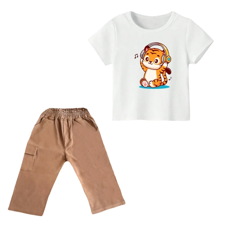 ست تی شرت و شلوارک پسرانه مدل ببر کد ۳