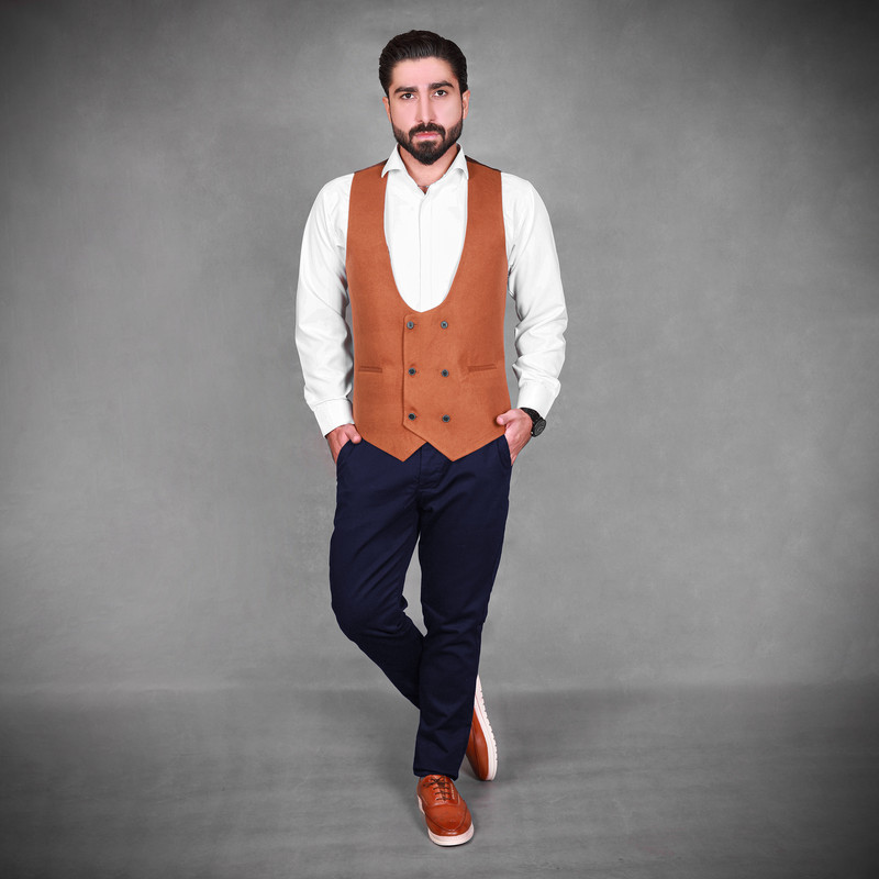 جلیقه مردانه مدل  فوتر SET رنگ قهوه ای شتری