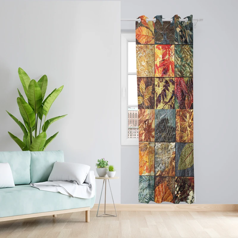 پرده طرح برگ پاییزی مدل مخمل پانچی کد 2602 z سایز 140x200 سانتی متر