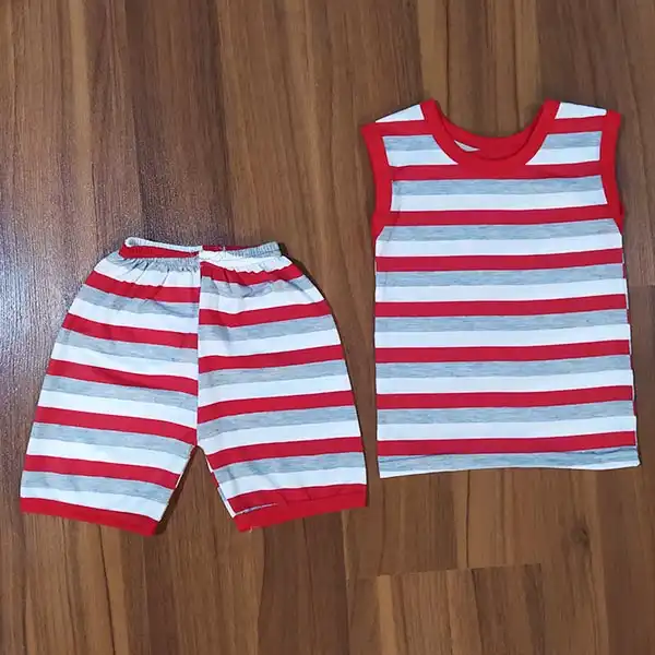 ست تاپ و شلوارک بچگانه مدل راه راه کد Ge5 رنگ قرمز