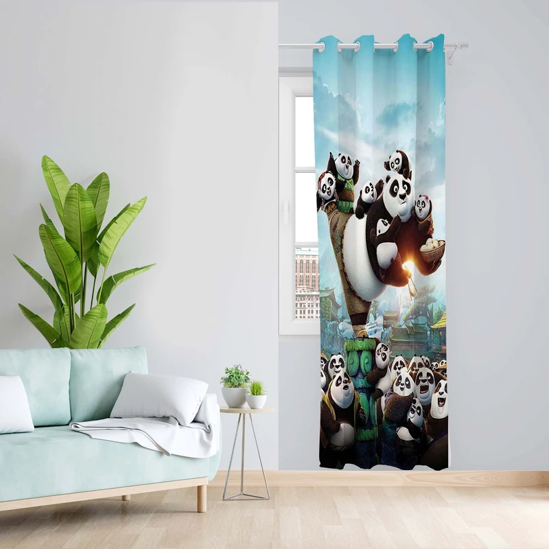 پرده طرح کارتنی پاندا کنگ فو کار  مدل مخمل پانچی کد 5344L z سایز 140x200 سانتی متر