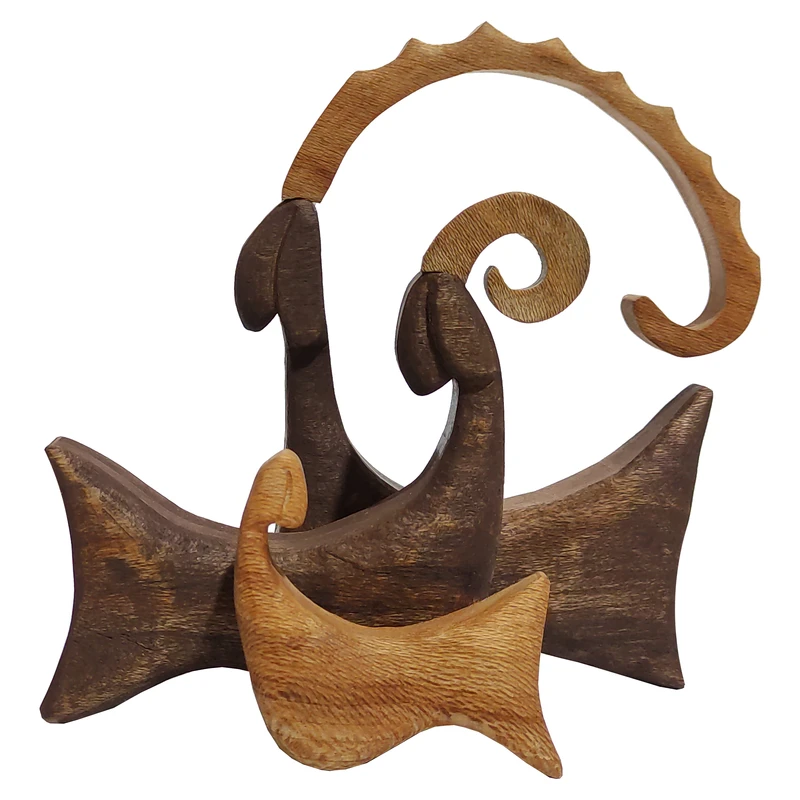 مجسمه چوبی طرح قوچ مدل 40215 مجموعه 3 عددی