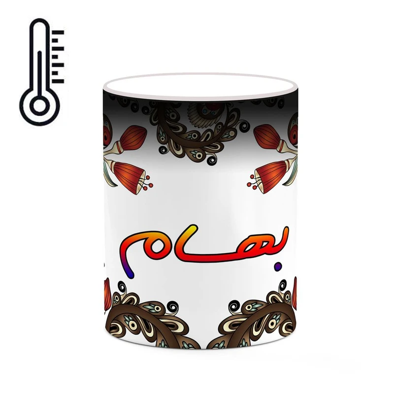 ماگ حرارتی کاکتی مدل اسم بهسام طرح سنتی گل و بته کد mgh44237